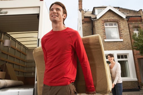 Furniture and boxes loaded into a moving van in Woolwich